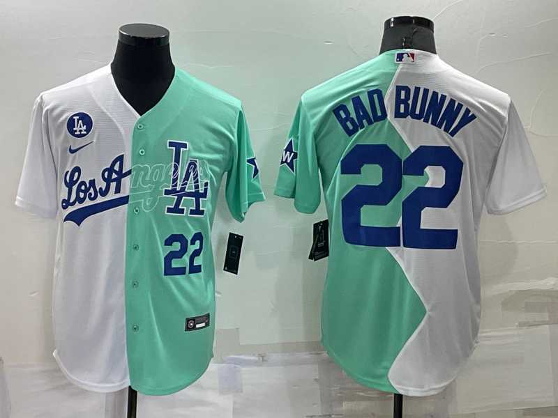 Los Angeles Dodgers22 Bad Bunny White Green Number 2022 Celebrity Softball Game Cool Base Jersey,We sell and wholesale Los Angeles Dodgers22 Bad Bunny White Green Number 2022 Celebrity Softball Game Cool Base Jersey on line form chian!